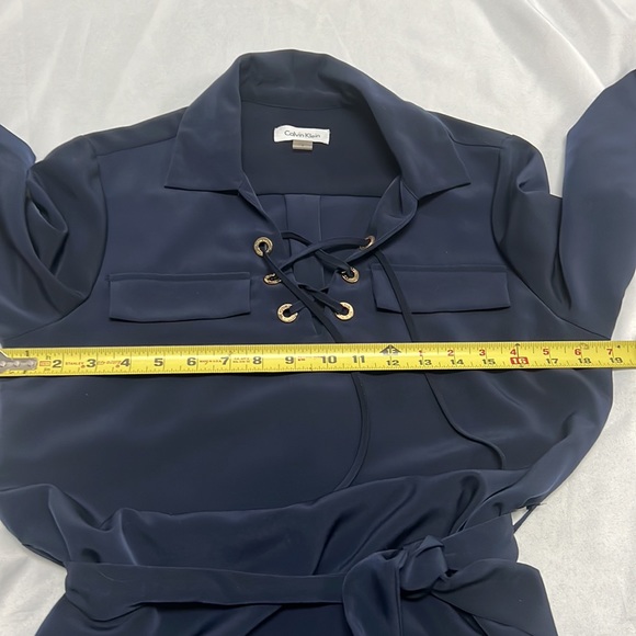 Calvin Klein Navy Blue Lace-Up Belted Shirt Dress Size 8 - Picture 12 of 12